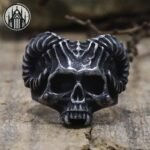 Bague Gothique Corne Chèvre Acier — Univers Gothique (vue 4)