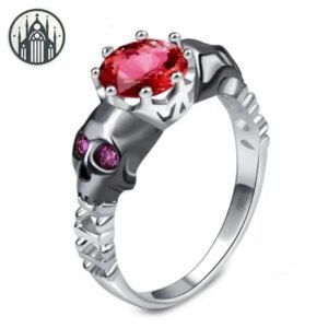 Bague Gothique Argent Rubis Crâne — Univers Gothique