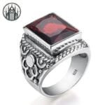 Bague Gothique En Argent Sterling Avec Pierres De Couleurs - Livraison Standard Offerte - Grenat / 49.3