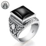 Bague Gothique En Argent Sterling Avec Pierres De Couleurs - Livraison Standard Offerte - Onyx Noir / 49.3