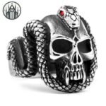 Bague Gothique Crâne Serpent Acier