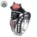 Bague Gothique Motard Barbu - Cuivre Et Zircone Cubique - 62.1 / Rouge