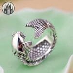 Bague Gothique Rose Noir En Argent 925 Ajustable