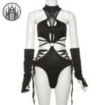Body Gothique Clubwear: Body Avec Col Montant Et Lacets Parfait Pour Les Jeunes Gothiques. Livraison Standard Offerte