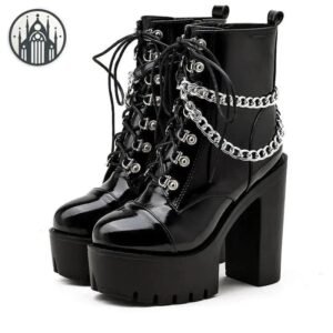 Bottes Gothiques Plateforme Chaîne Rivet — Univers Gothique