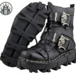 Bottes Gothiques Militaires Cuir Caoutchouc