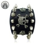 Bracelet Gothique Ajustable En Similicuir Et Métal