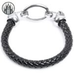 Bracelet Gothique Acier Cuir Crânes — Univers Gothique
