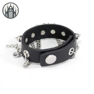 Bracelet Gothique Cuir Punk Pointes — Univers Gothique