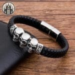 Bracelet Gothique Homme En Simili Cuir & Métal