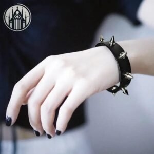 Bracelet Gothique Métal Simili Cuir Noir — Univers Gothique