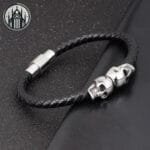 Bracelet Gothique Skull En Cuir Et Métal Embelli