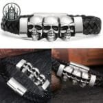 Bracelet Gothique Skull En Cuir Et Métal Embelli