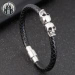 Bracelet Gothique Skull En Cuir Et Métal Embelli
