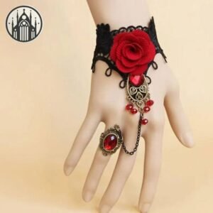 Bracelet Gothique Rose Rouge Bohème — Univers Gothique
