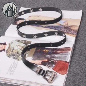 Ceinture Gothique Cuir Étoilé Noir — Univers Gothique