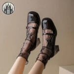 Chaussettes Gothiques En Résille Florale - Noir