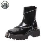 Chaussures Gothiques à Talon Carré: Cuir Pu Semelle Caoutchouc & Détails Métalliques - Black Single / 35