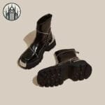Chaussures Gothiques à Talon Carré: Cuir Pu Semelle Caoutchouc & Détails Métalliques