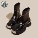 Chaussures Gothiques à Talon Carré: Cuir Pu Semelle Caoutchouc & Détails Métalliques