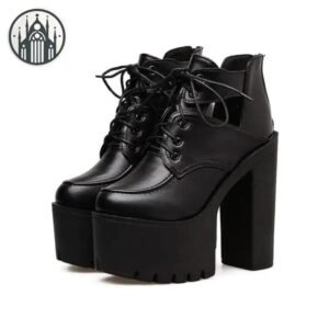 Bottines Gothiques Cuir Talon Mi-Haut — Univers Gothique