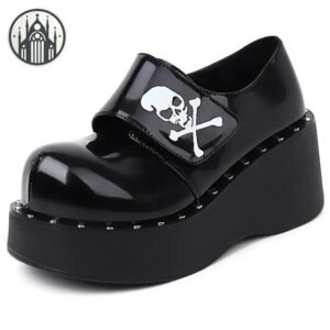 Chaussures Gothiques Lolita Tête Mort Compensée — Univers Gothique