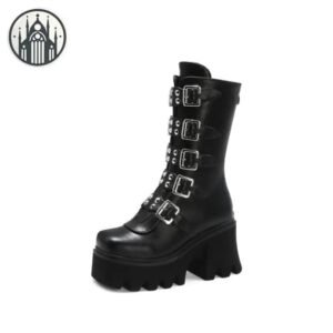 Bottes Gothiques Femme Simili Cuir Noir — Univers Gothique