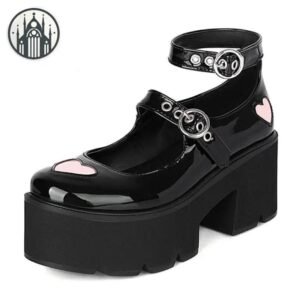 Chaussures Gothiques Cuir Verni Talon Carré — Univers Gothique