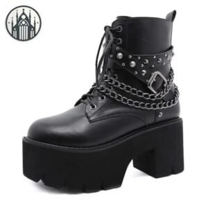 Bottines Gothiques Chaîne Talon Compensé — Univers Gothique