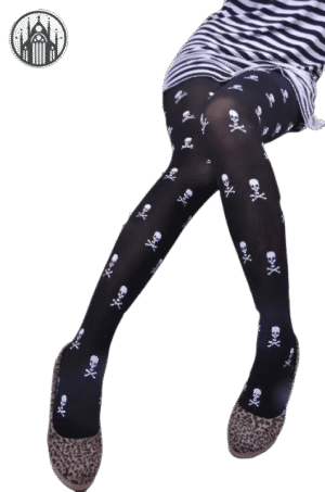 Collants Gothiques Tête Mort Rayés — Univers Gothique