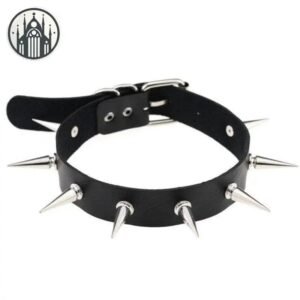 Collier Gothique Punk Cuir Pointes Rivets — Univers Gothique