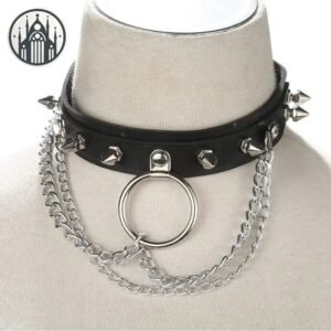Collier Gothique Pointes Chaîne Cuir Punk — Univers Gothique