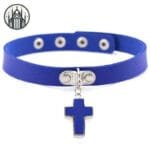 Collier Gothique En Cuir: Le Must-have Pour Les Amateurs De Tour De Cou - Bleu