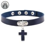 Collier Gothique En Cuir: Le Must-have Pour Les Amateurs De Tour De Cou - Bleu Fonce