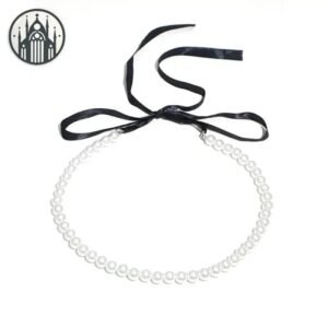 Collier Gothique Perles Velours Noir — Univers Gothique