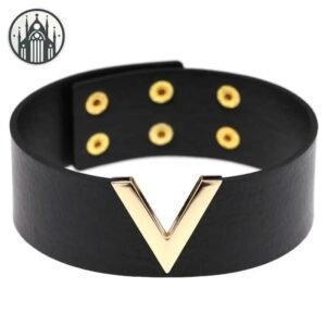 Collier Gothique Ras Cou Cuir Doré — Univers Gothique