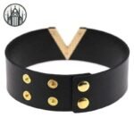 Collier Gothique Ras Cou Cuir Doré — Univers Gothique (vue 2)