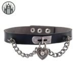 Collier Gothique Cuir Strass Noir