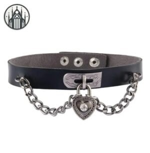 Collier Gothique Cuir Strass Noir — Univers Gothique