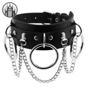 Collier Gothique Punk Cuir Alliage — Univers Gothique