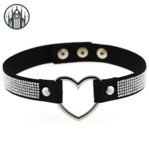 Collier Gothique Strass Cœur Cuir — Univers Gothique