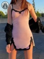 Corset Gothique Victorien Dentelle Rose — Univers Gothique (vue 2)