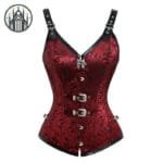 Corset Gothique Brocart: Style Enfer Gothique Femme - Rouge / s