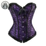 Corset Gothique Renforcé à Motif Floral - Violet & Noir / Xs