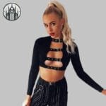 Crop Top Gothique Punk En Velours Noir Avec Manches évasées