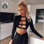 Crop Top Gothique Punk En Velours Noir Avec Manches évasées