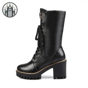 Bottes Gothiques Talon Épais Cuir — Univers Gothique