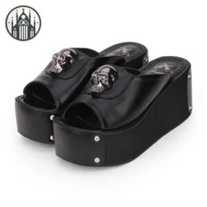 Sandales Gothiques Plateforme Cuir Crâne — Univers Gothique