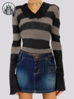 Haut Gothique Rayé Coton Polyester — Univers Gothique (vue 2)