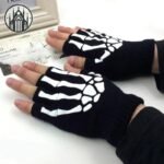 Gants Gothiques Demi-Doigts Crâne Coton — Univers Gothique
